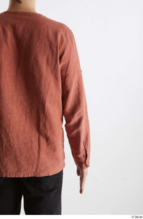 Brett  1 back view casual dressed orange linen shirt…